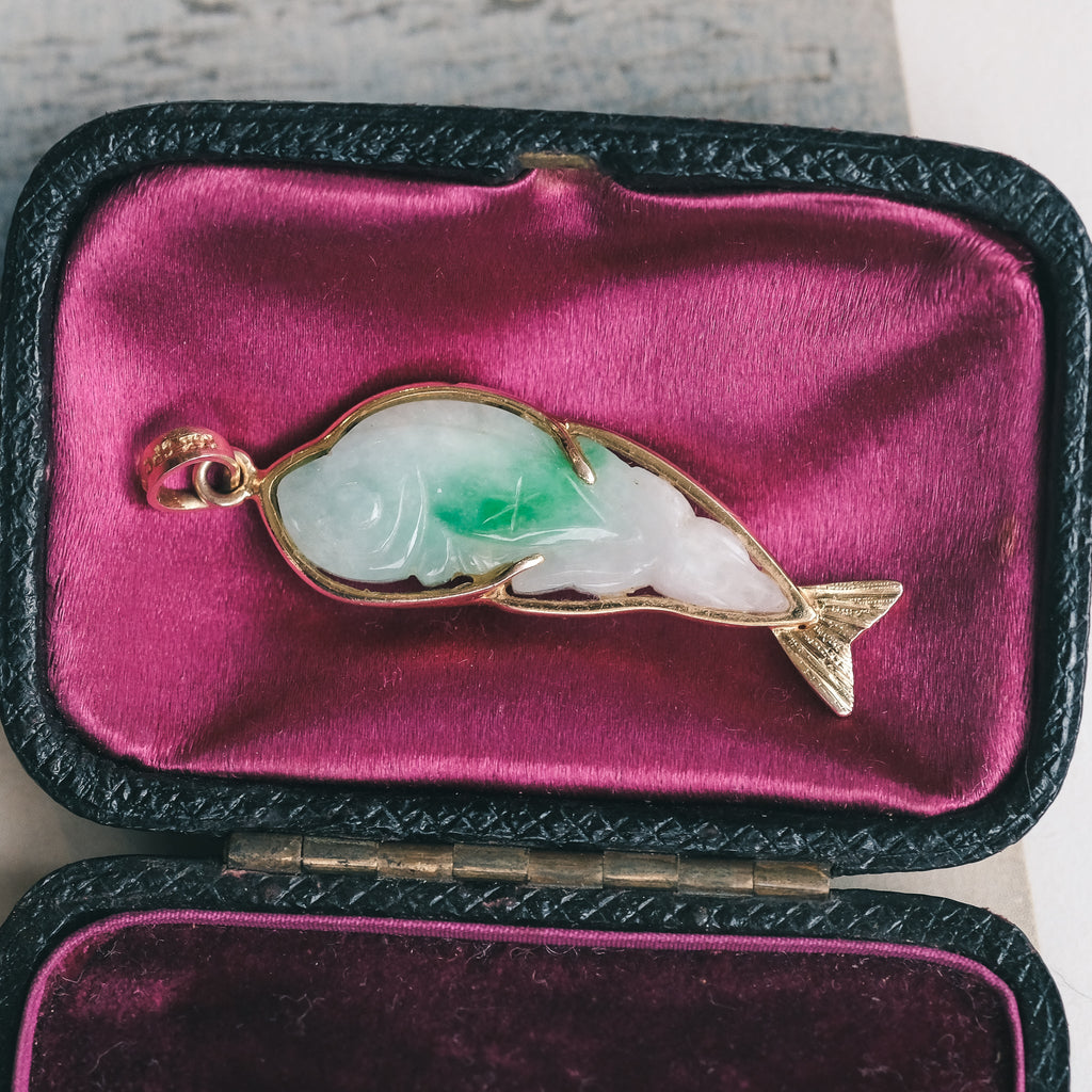 1970s Carved Jade Fish Pendant - Lost Owl Jewelry