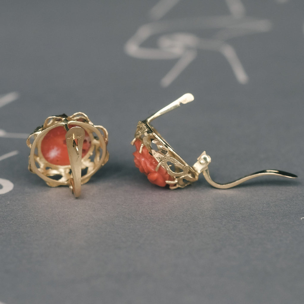 1970s Coral Rose Earrings - Lost Owl Jewelry