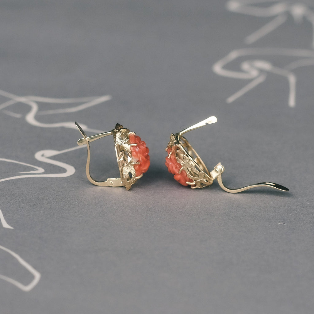 1970s Coral Rose Earrings - Lost Owl Jewelry