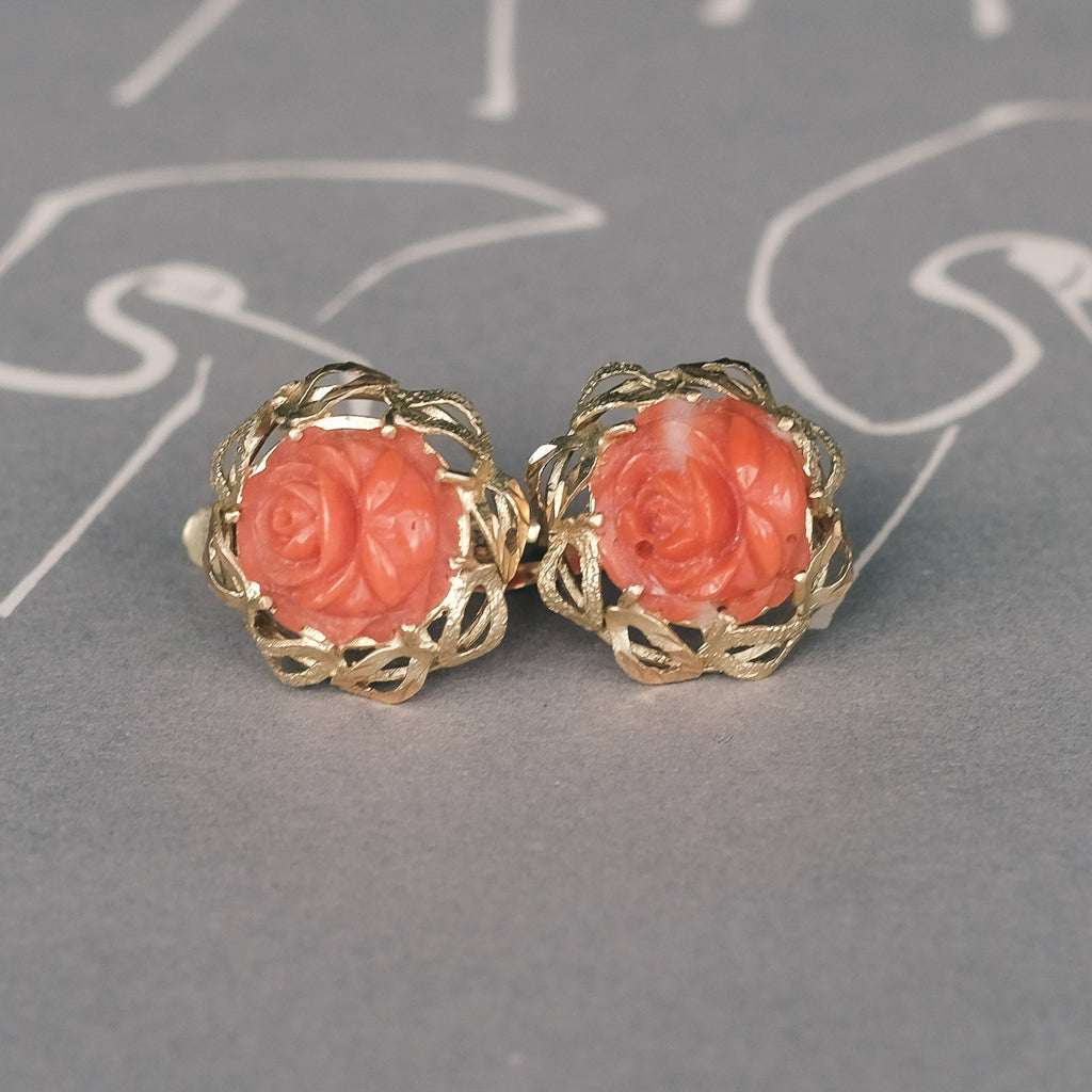 1970s Coral Rose Earrings - Lost Owl Jewelry