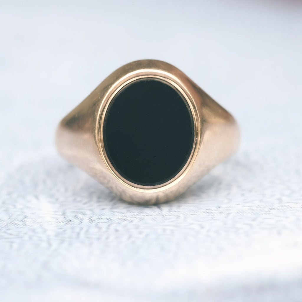 1970s Oval Onyx Signet Ring - Lost Owl Jewelry