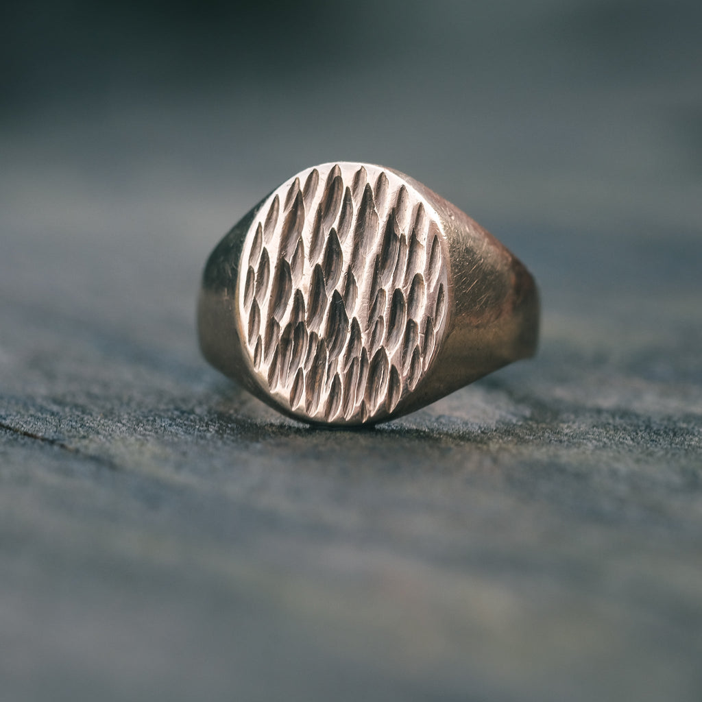 1970s Tree Bark Signet Ring - Lost Owl Jewelry