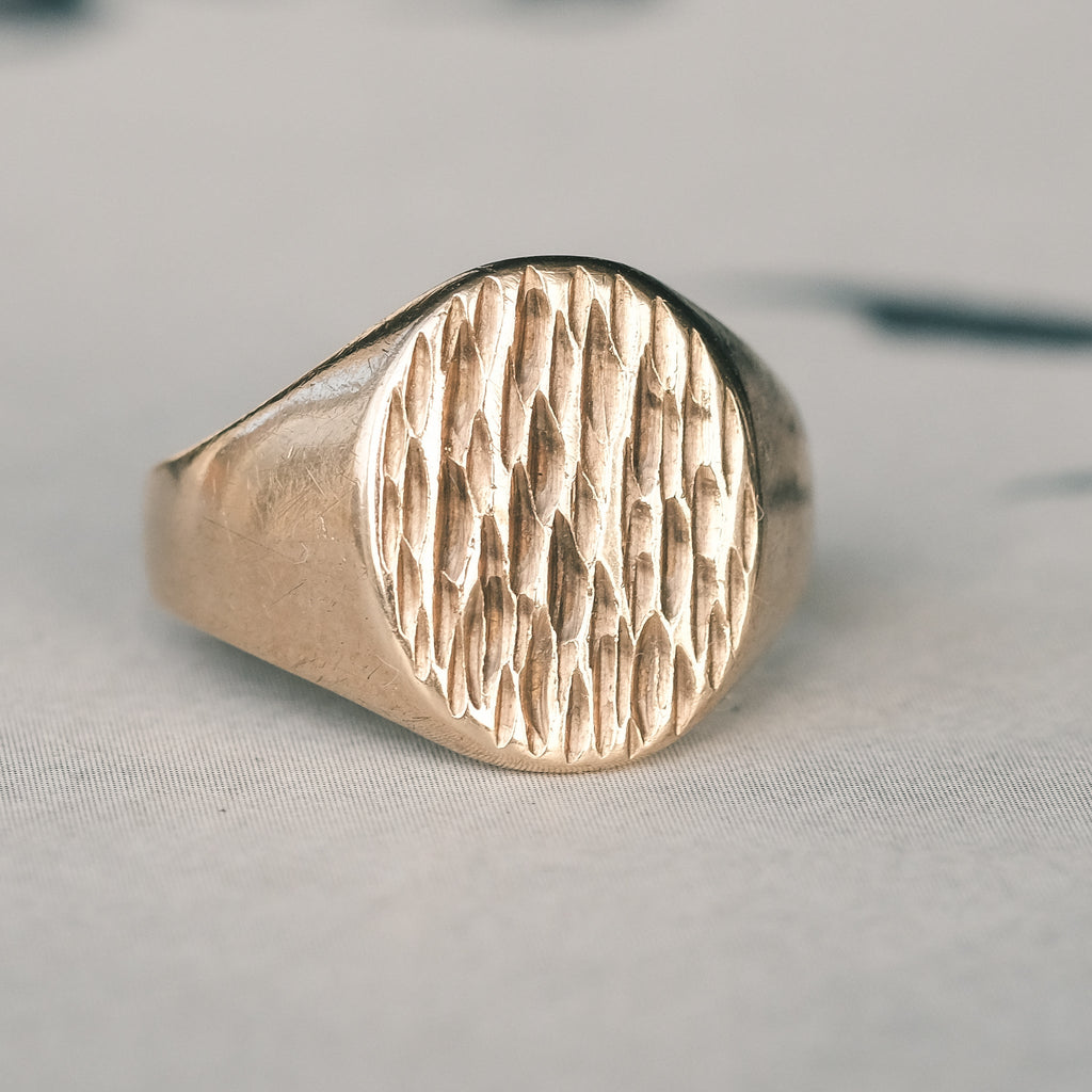 1970s Tree Bark Signet Ring - Lost Owl Jewelry