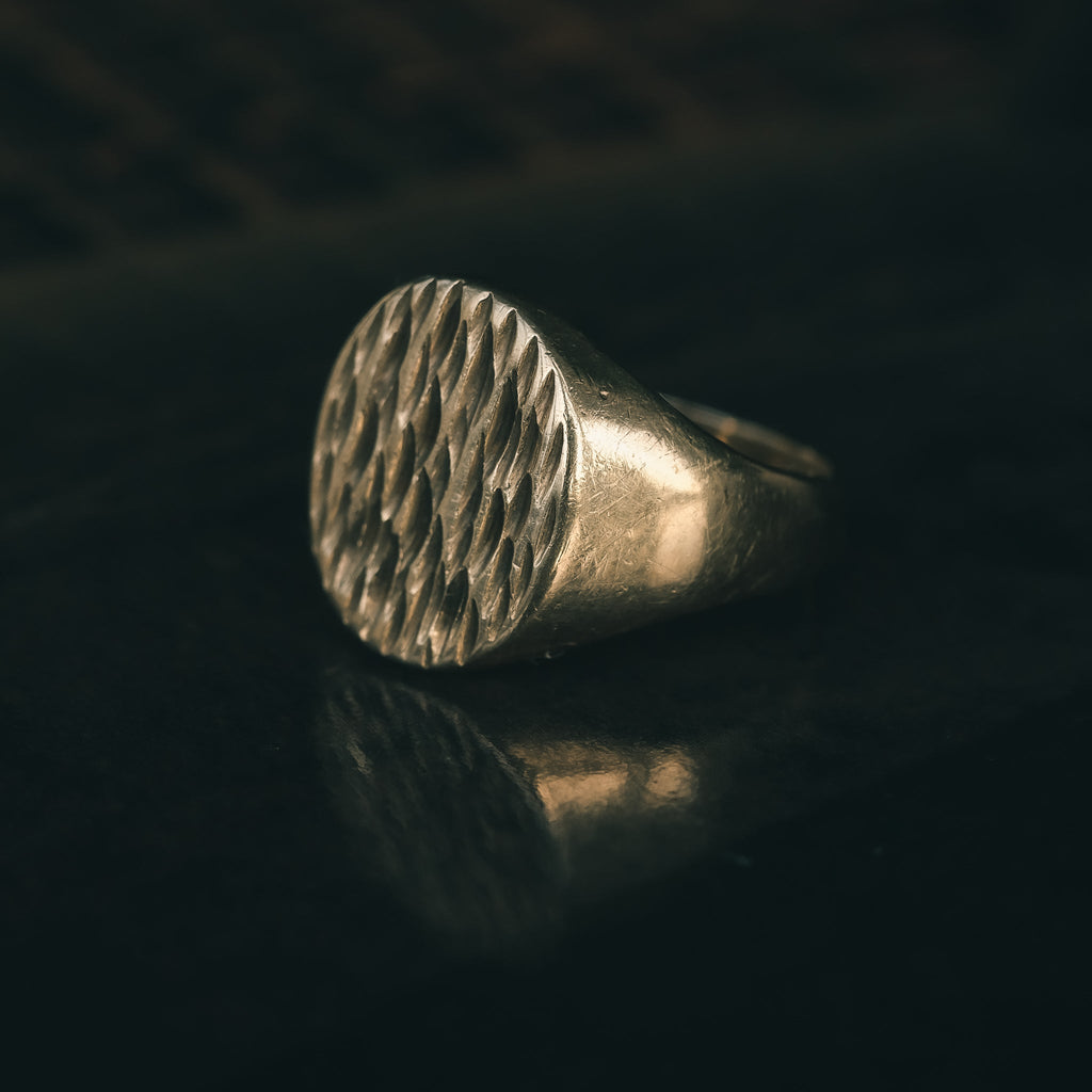 1970s Tree Bark Signet Ring - Lost Owl Jewelry