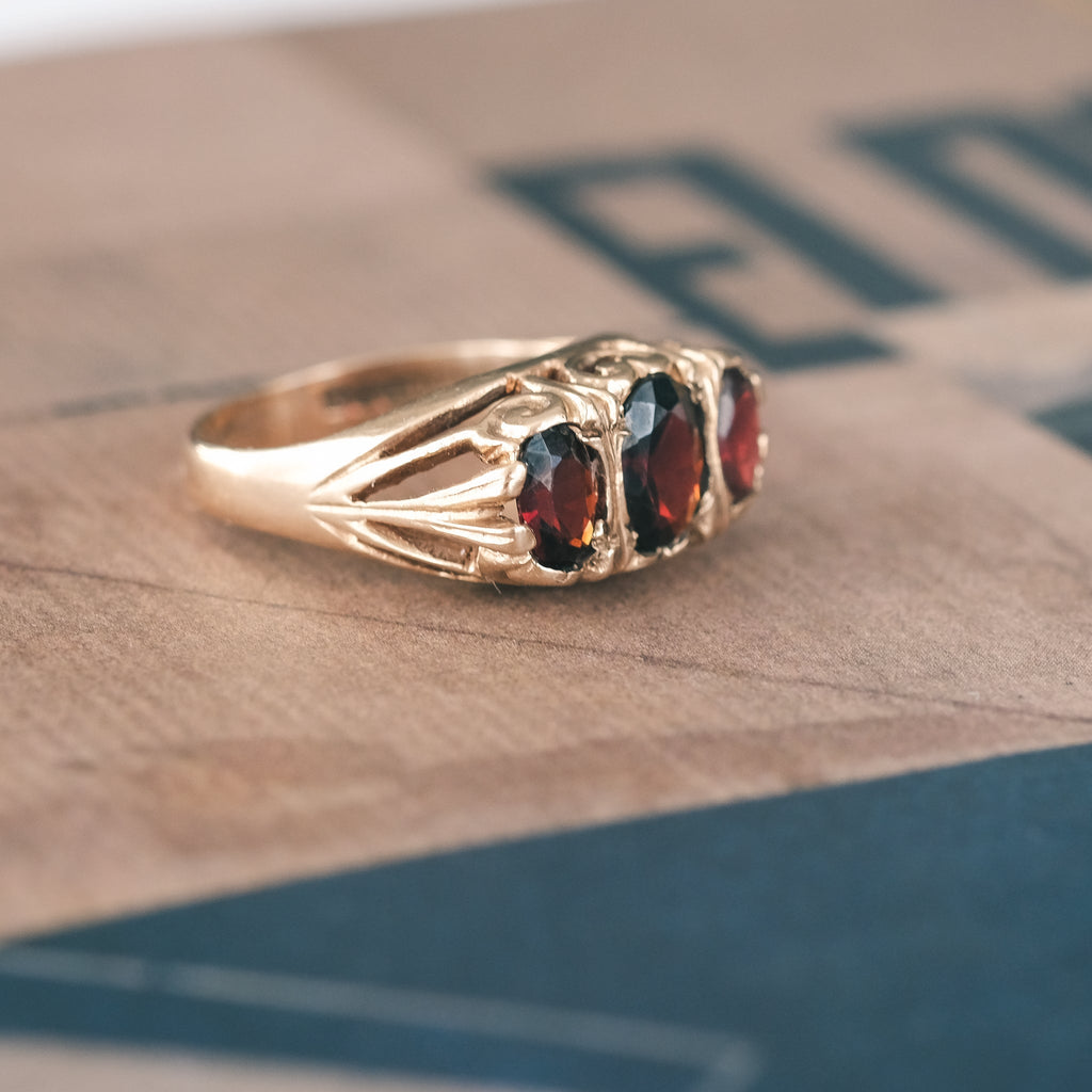 1972 Garnet Trilogy Ring - Lost Owl Jewelry