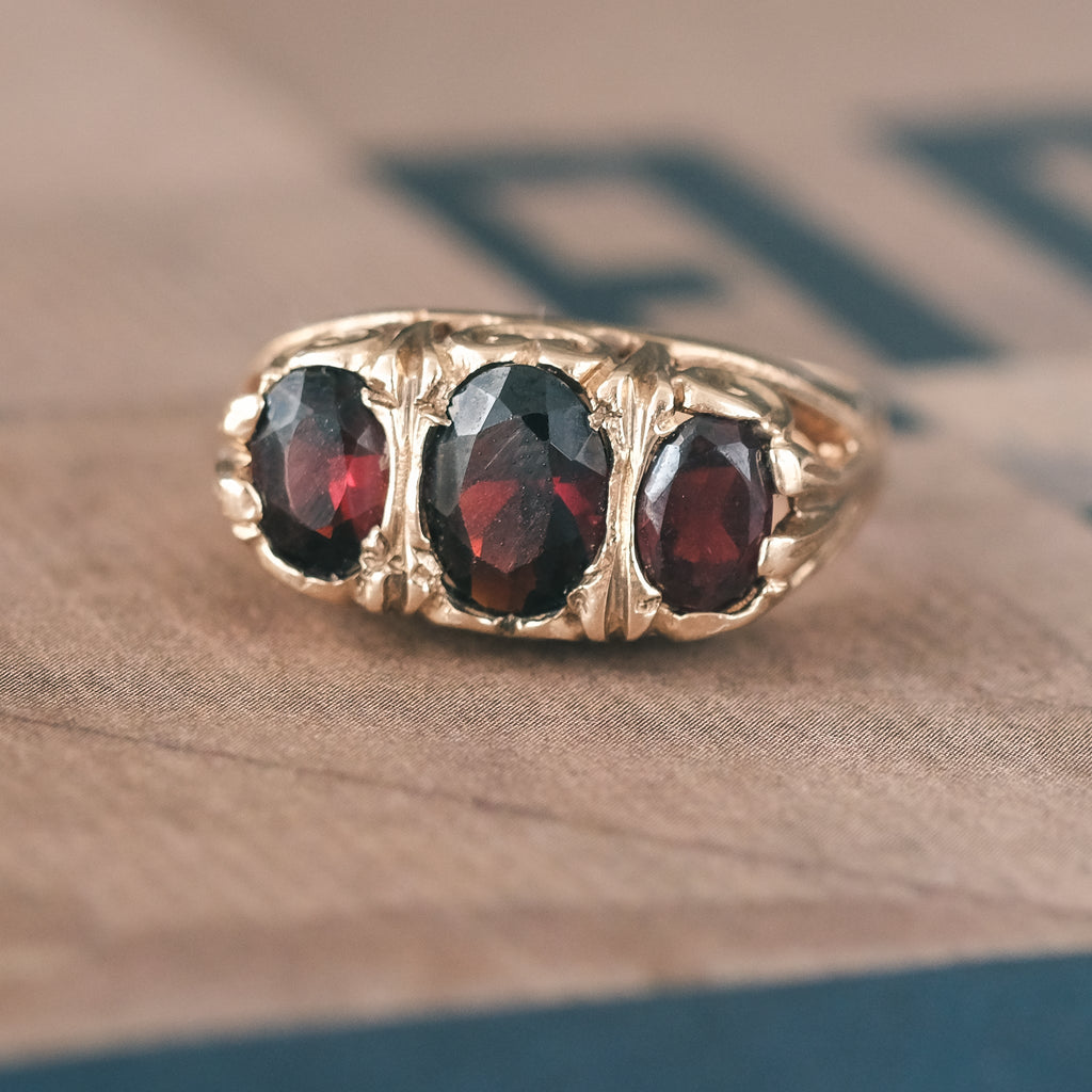 1972 Garnet Trilogy Ring - Lost Owl Jewelry