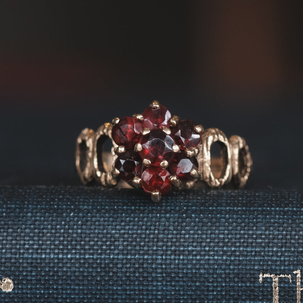 1977 Garnet Tree Bark Cluster Ring - Lost Owl Jewelry