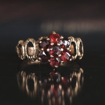 1977 Garnet Tree Bark Cluster Ring - Lost Owl Jewelry