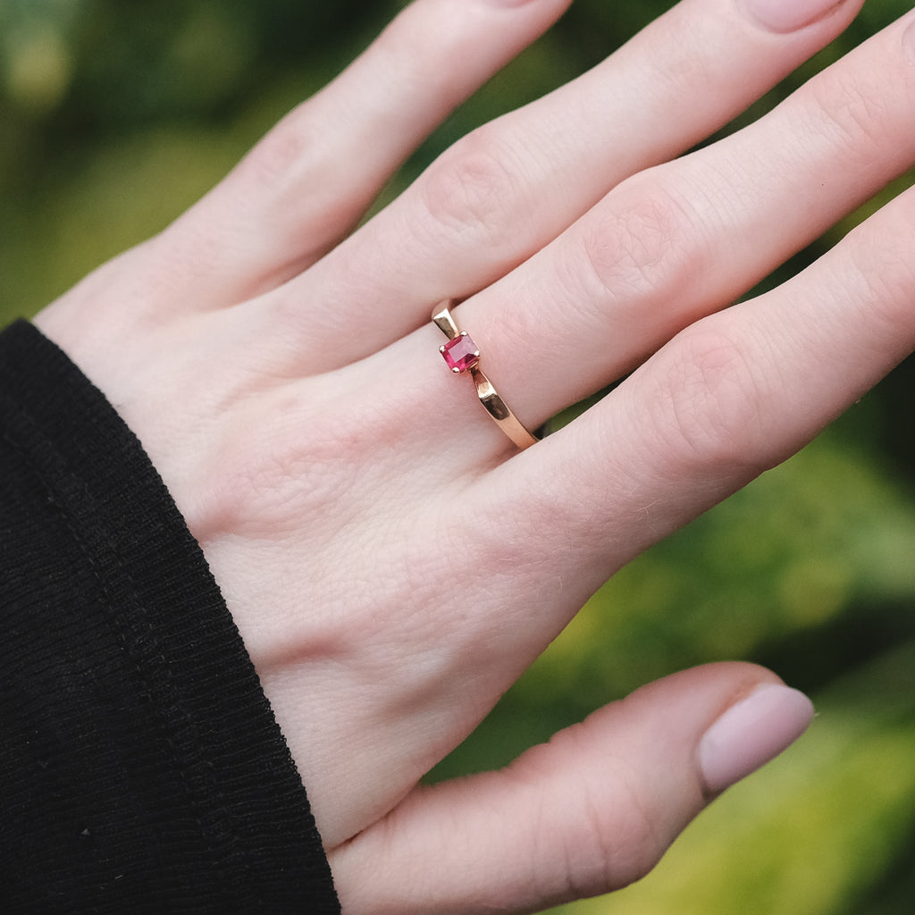 1980 Ruby Solitaire Ring - Lost Owl Jewelry