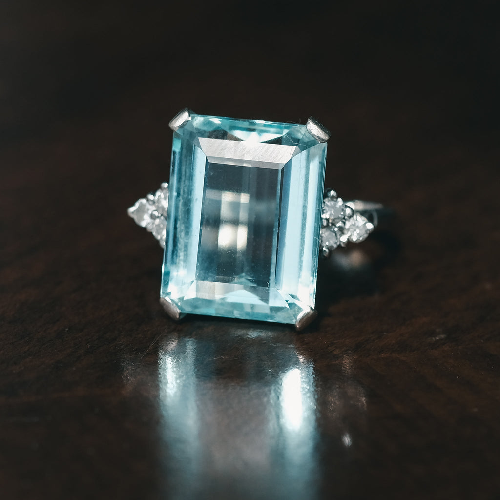 1980s 12.6ct Aquamarine Cocktail Ring - Lost Owl Jewelry