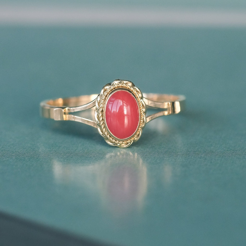 1980s Coral Solitaire Ring - Lost Owl Jewelry