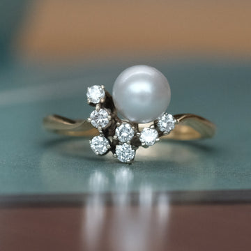 1989 Pearl & Diamond Spray Ring - Lost Owl Jewelry