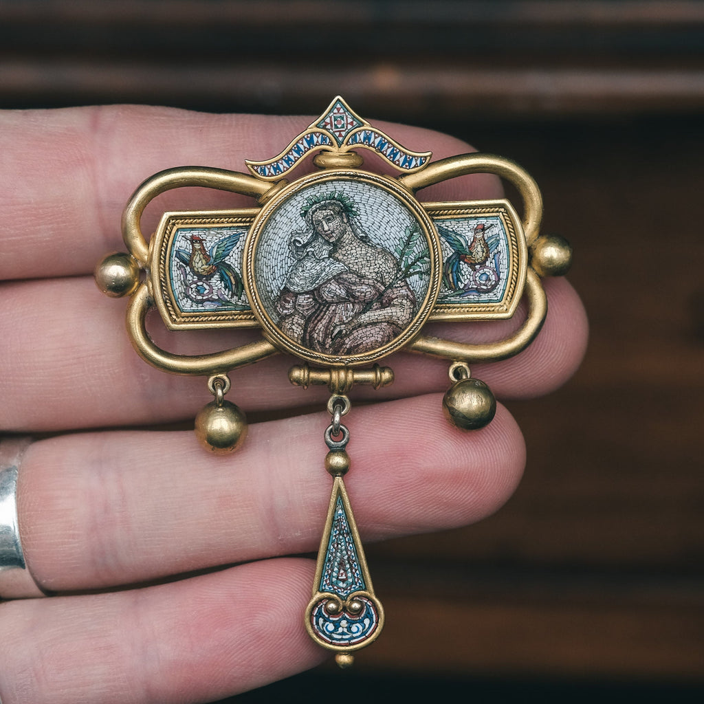 19th Century "Daphne" Micromosaic Brooch - Lost Owl Jewelry