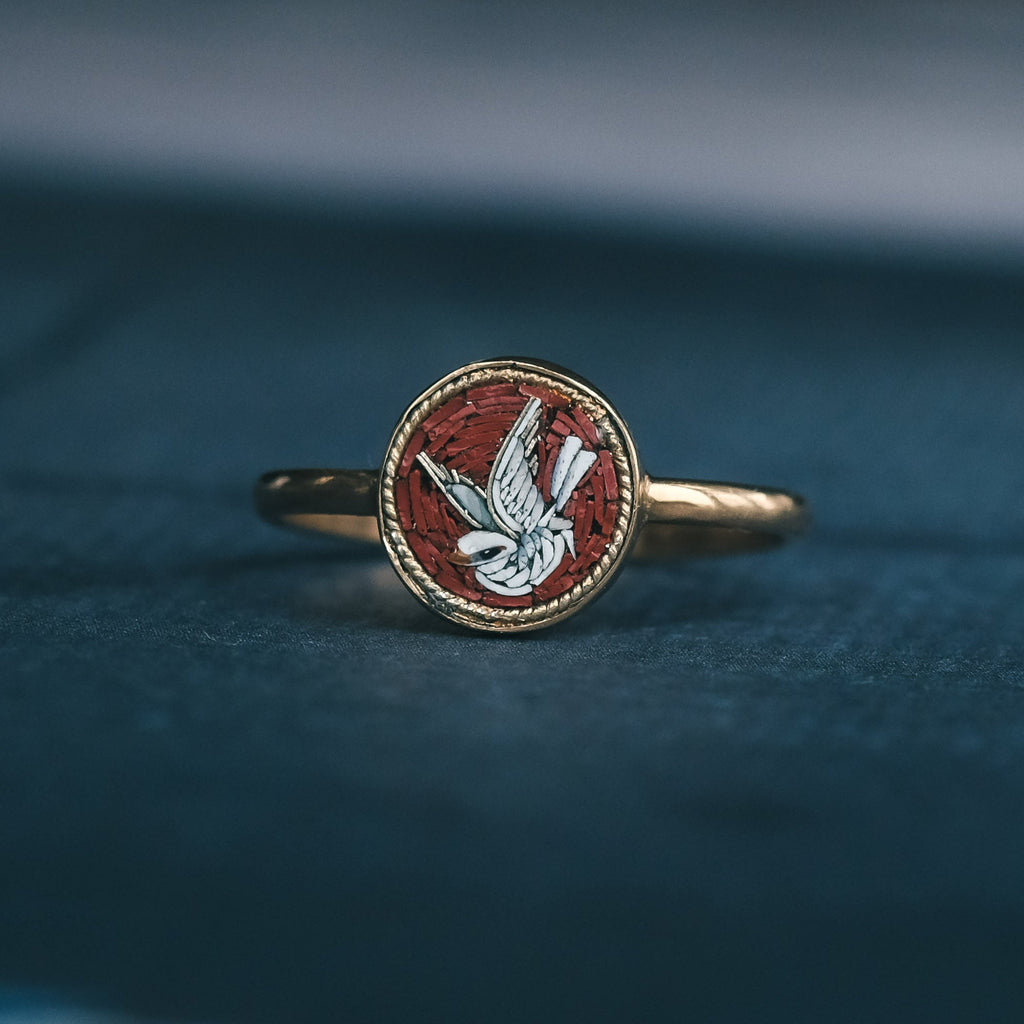19th Century Micromosaic Dove Ring - Lost Owl Jewelry
