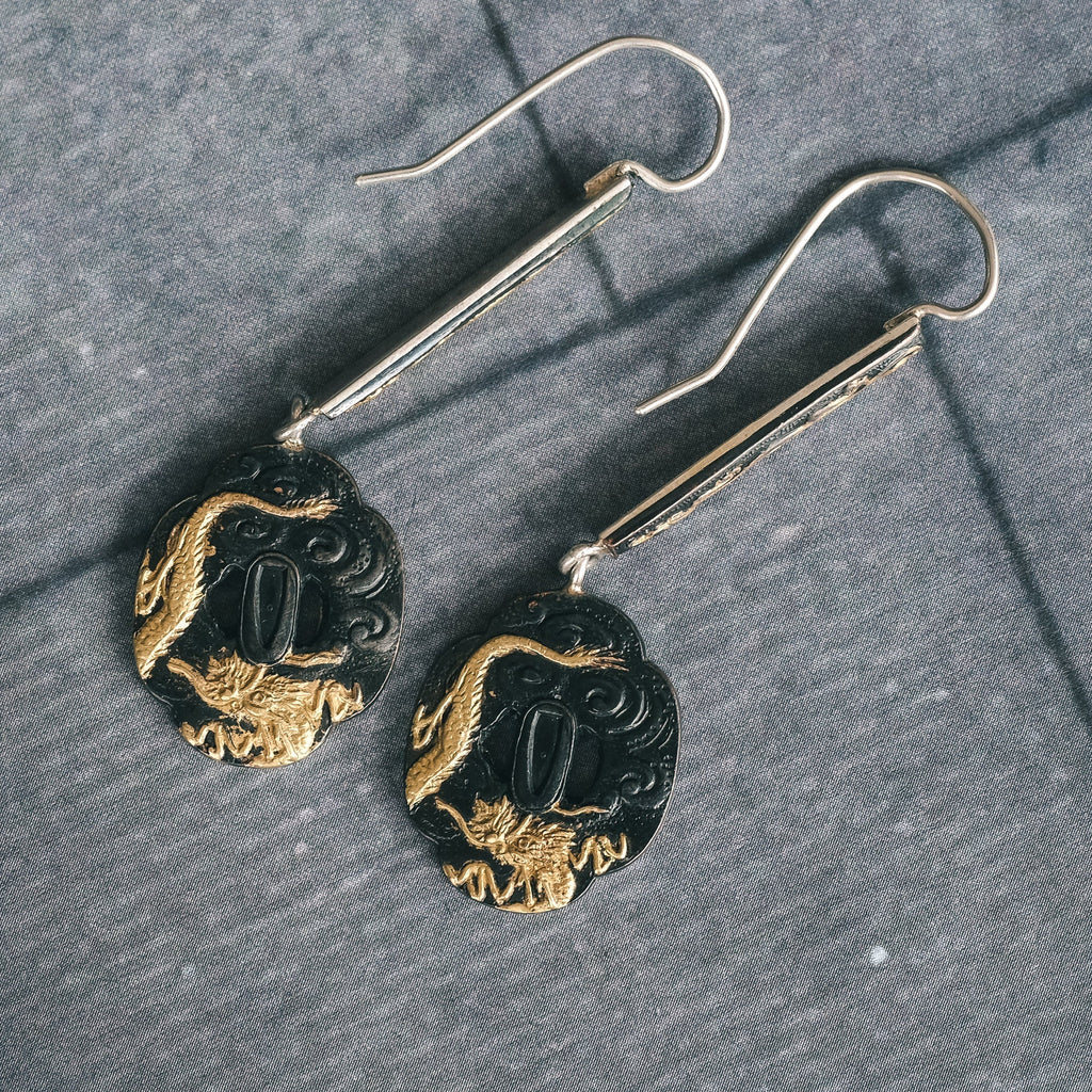 19th Century Shakudō Dragon Earrings - Lost Owl Jewelry