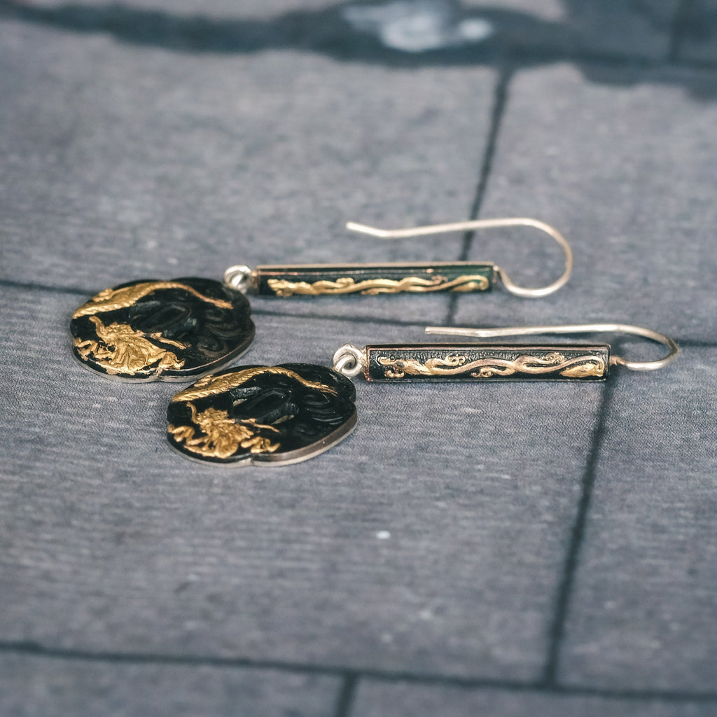 19th Century Shakudō Dragon Earrings - Lost Owl Jewelry