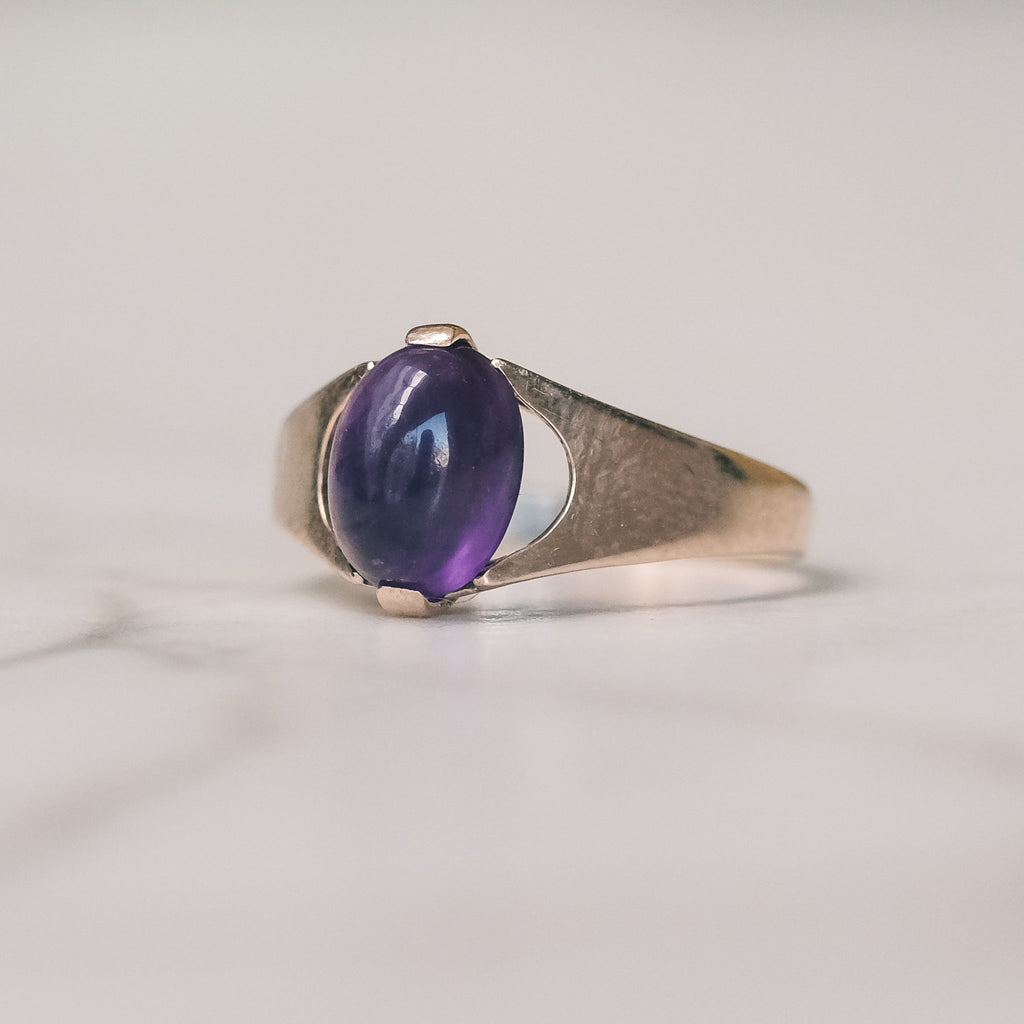 24. Modernist Amethyst Cabochon Ring - Lost Owl Jewelry