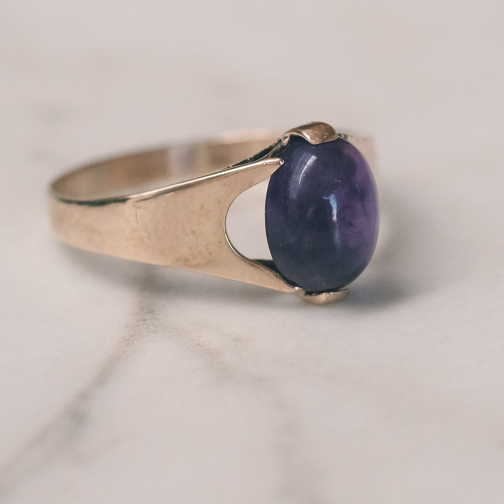 24. Modernist Amethyst Cabochon Ring - Lost Owl Jewelry