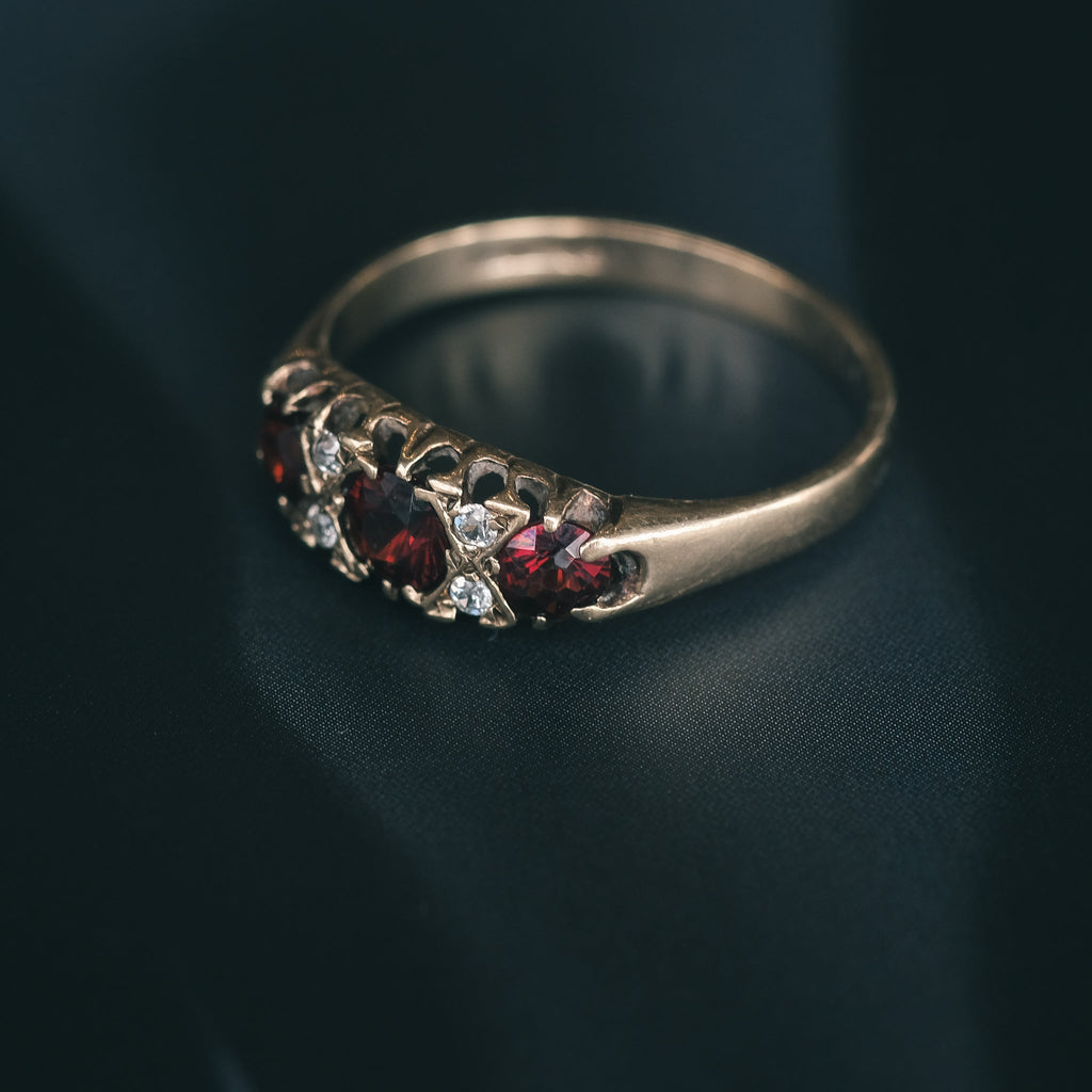 37. Vintage Garnet Boat Ring - Lost Owl Jewelry