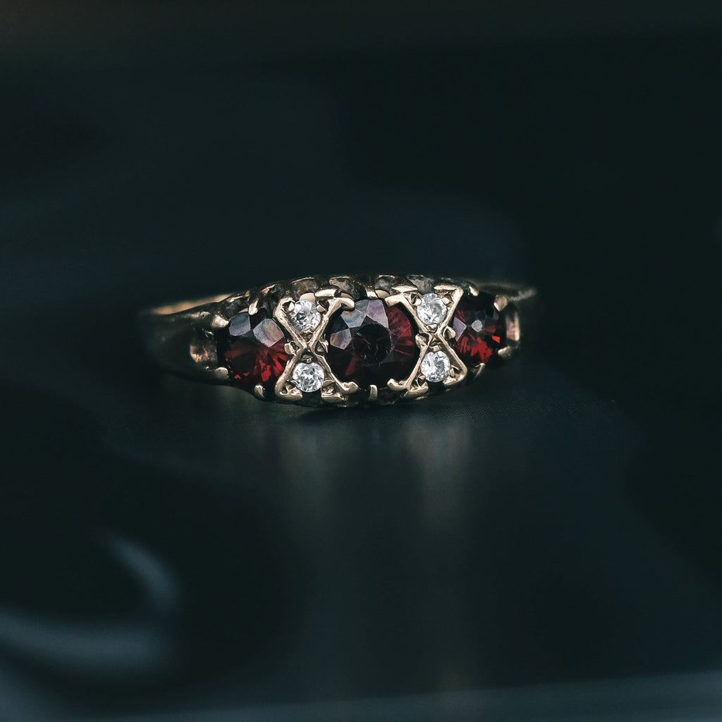 37. Vintage Garnet Boat Ring - Lost Owl Jewelry