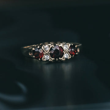 37. Vintage Garnet Boat Ring - Lost Owl Jewelry