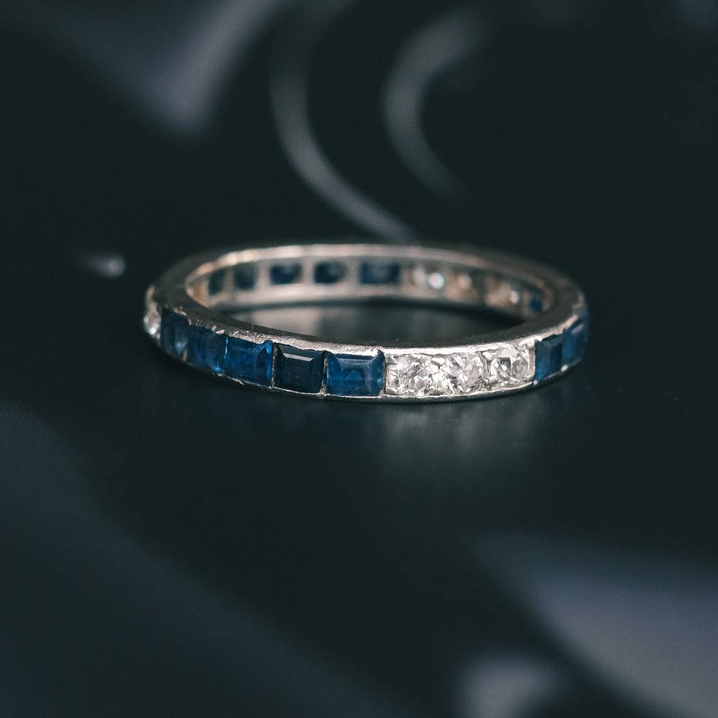 39. Art Deco Sapphire & Diamond Eternity Ring - Lost Owl Jewelry