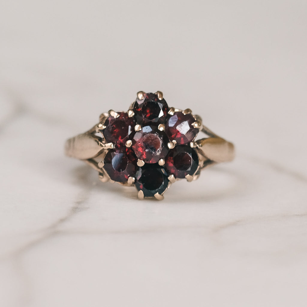 8. Vintage Garnet Flower Ring - Lost Owl Jewelry