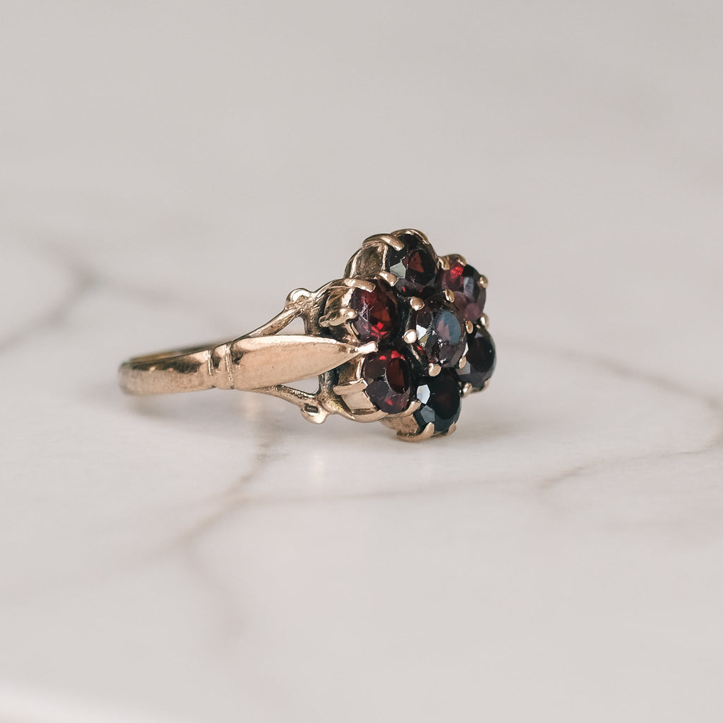 8. Vintage Garnet Flower Ring - Lost Owl Jewelry