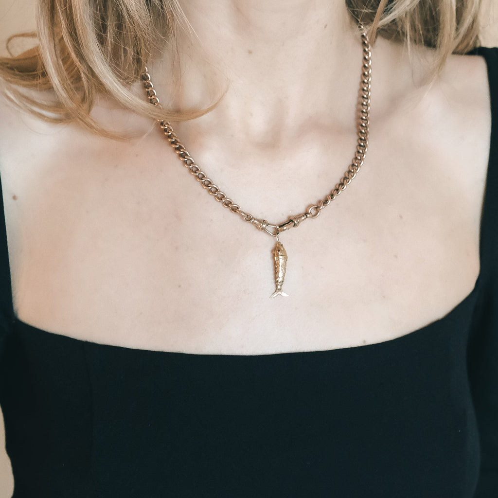 Antique Gold Fish Pendant - Lost Owl Jewelry