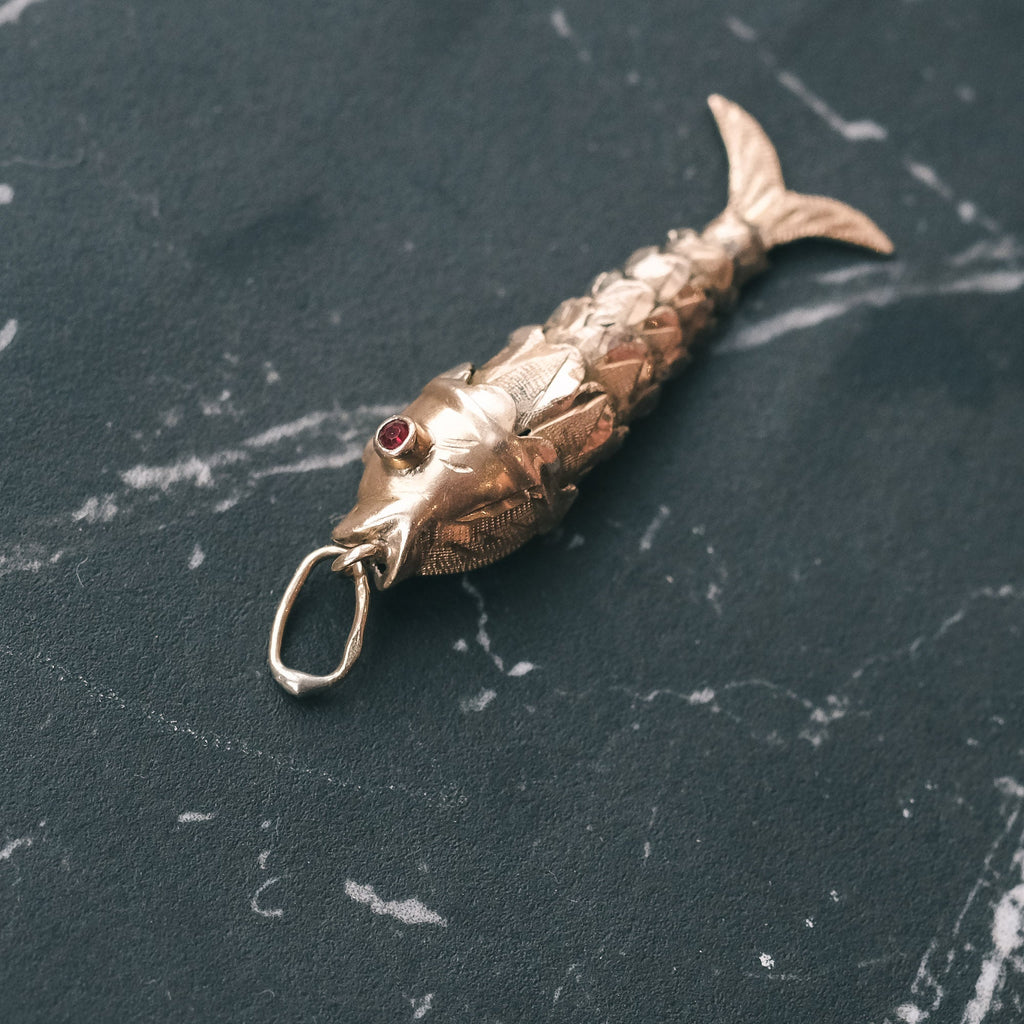 Antique Gold Fish Pendant - Lost Owl Jewelry
