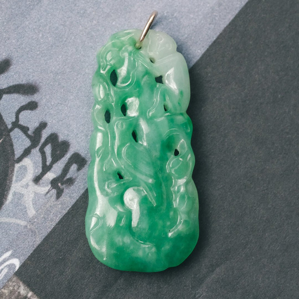 Antique Monkey & Bird Jade Pendant - Lost Owl Jewelry