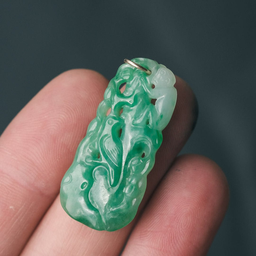 Antique Monkey & Bird Jade Pendant - Lost Owl Jewelry