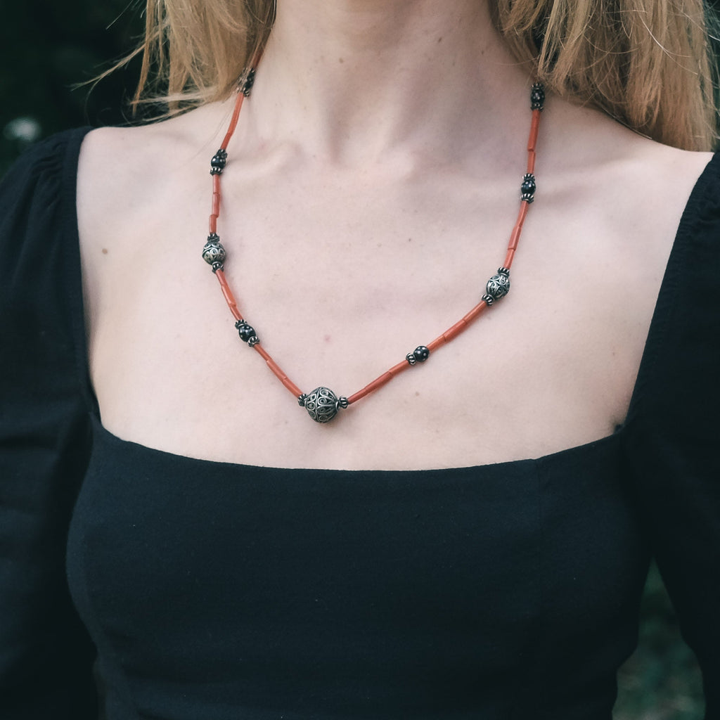 Antique Yemenite Coral & Silver Necklace - Lost Owl Jewelry