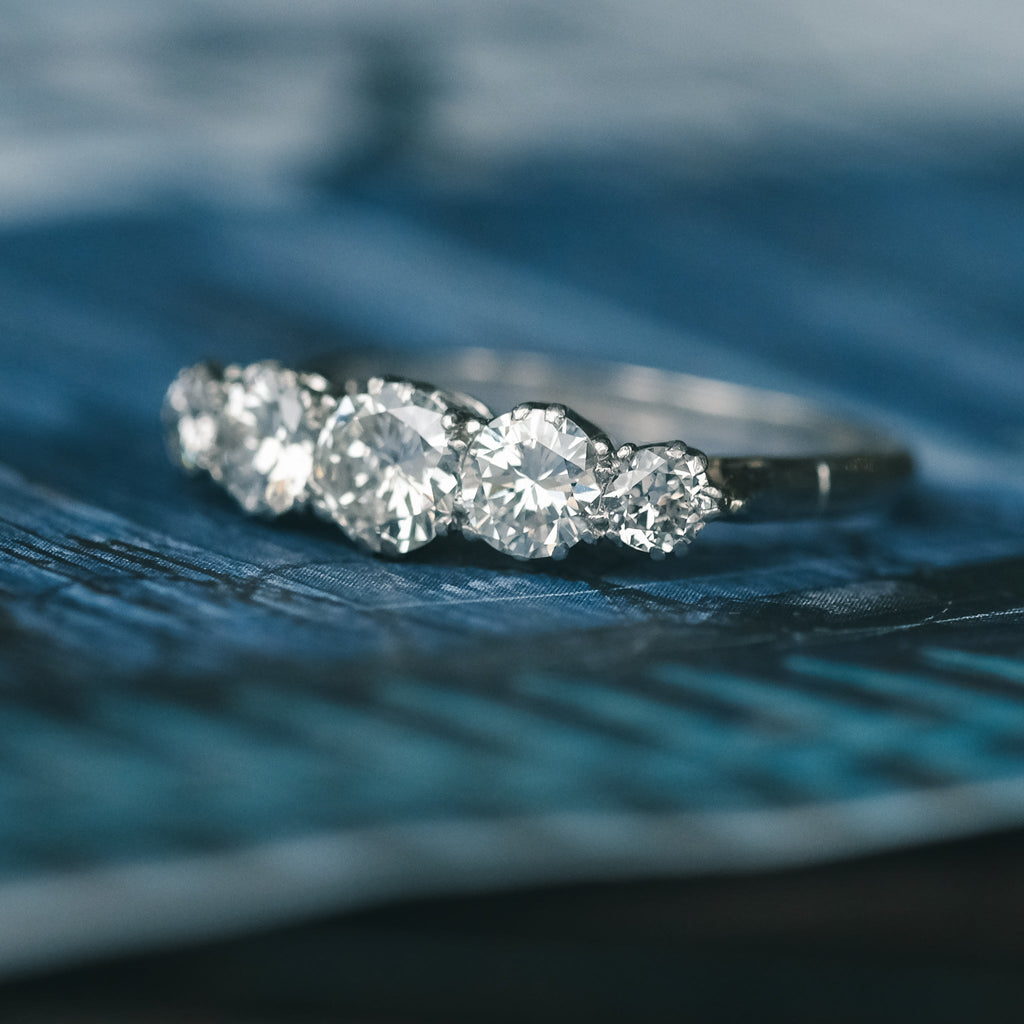 Art Deco 5 - Stone Diamond Ring - Lost Owl Jewelry