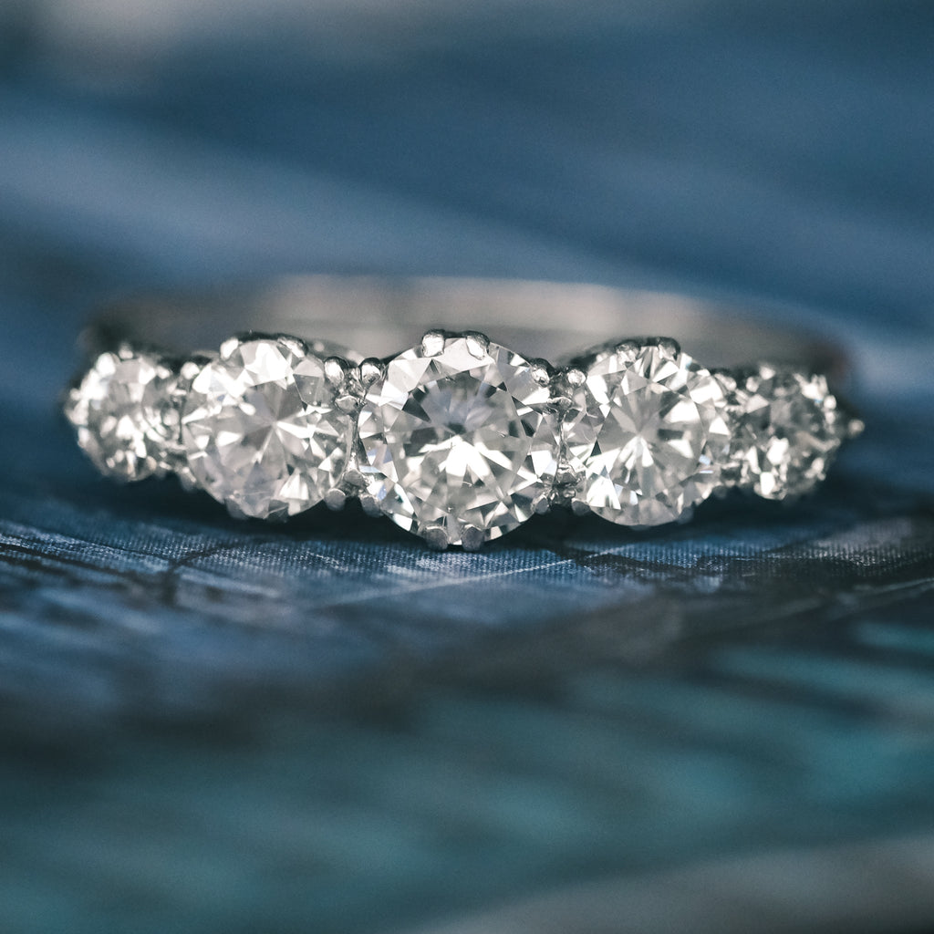 Art Deco 5 - Stone Diamond Ring - Lost Owl Jewelry