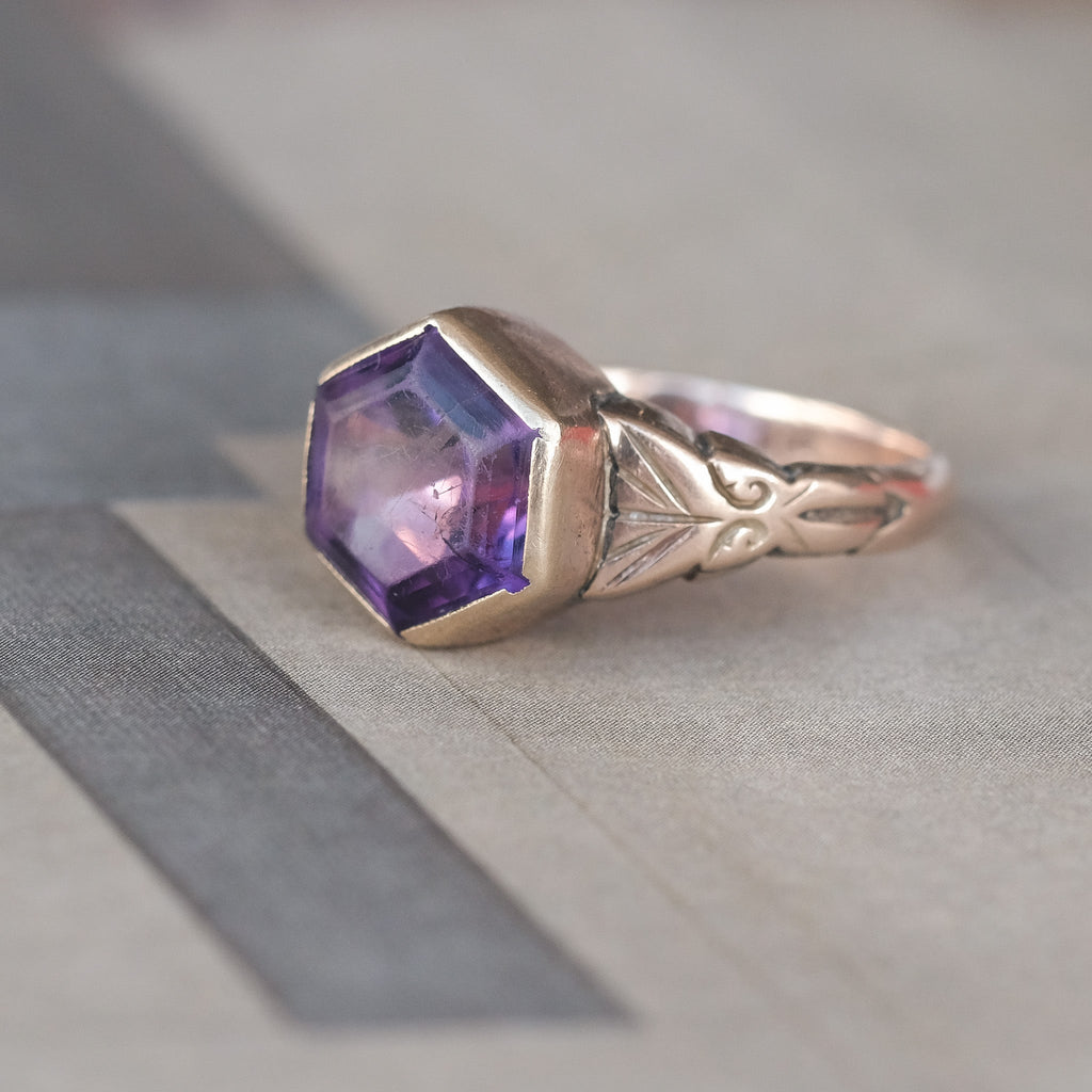 Art Deco Amethyst Hexagon Ring - Lost Owl Jewelry