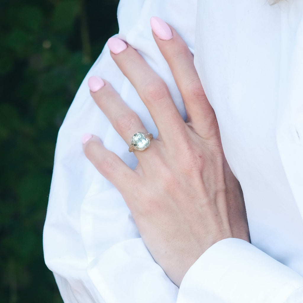 Art Deco Aquamarine Solitaire Ring - Lost Owl Jewelry