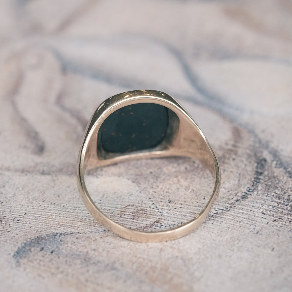 Art Deco Bloodstone Cushion Signet Ring - Lost Owl Jewelry