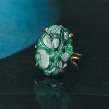 Art Deco Carved Jade Ring - Lost Owl Jewelry