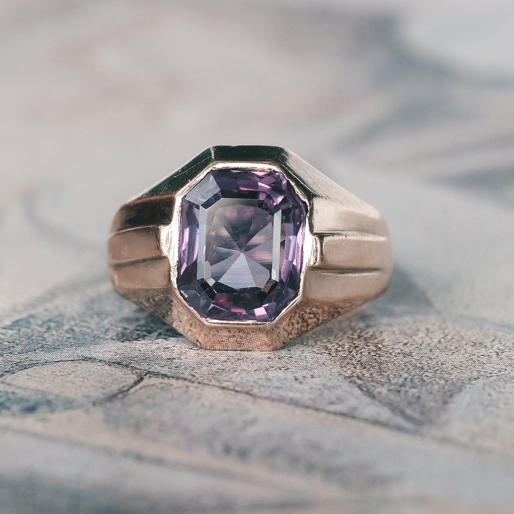 Art Deco Colour - Change Sapphire Signet Ring - Lost Owl Jewelry