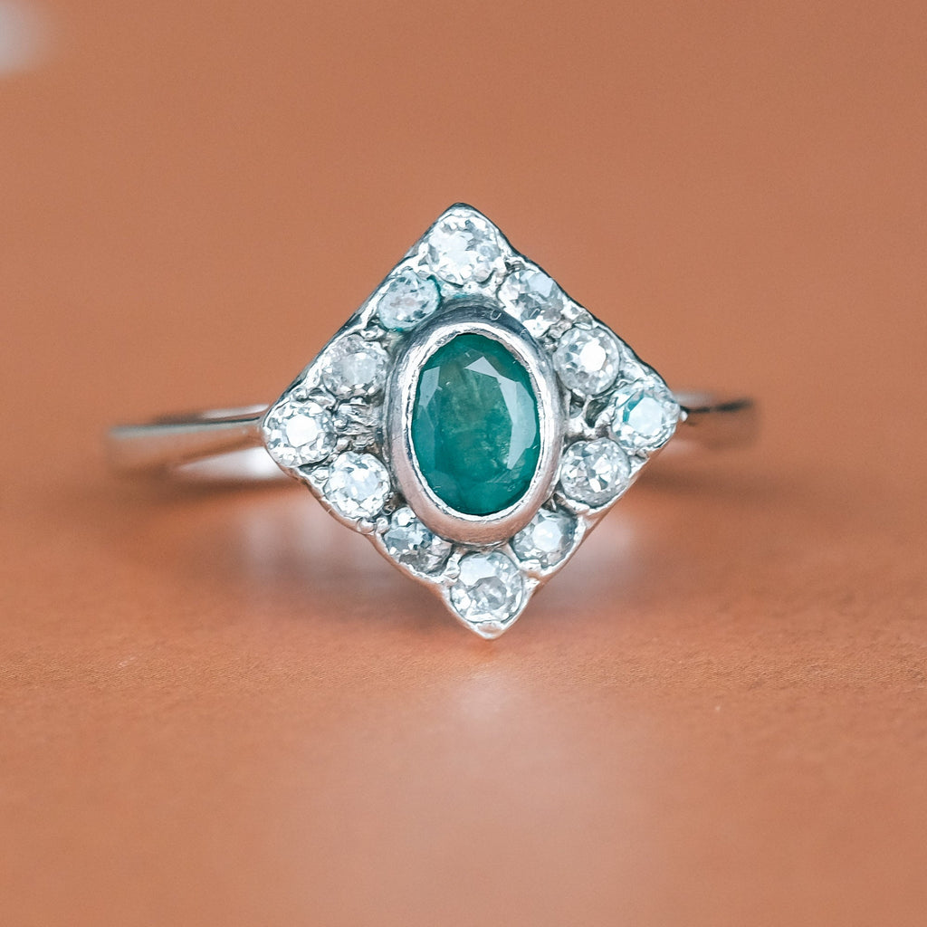 Art Deco Emerald Cluster Ring - Lost Owl Jewelry