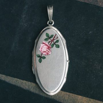 Art Deco Enamel Rose Locket - Lost Owl Jewelry