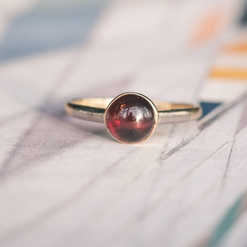 Art Deco Garnet Cabochon Ring - Lost Owl Jewelry