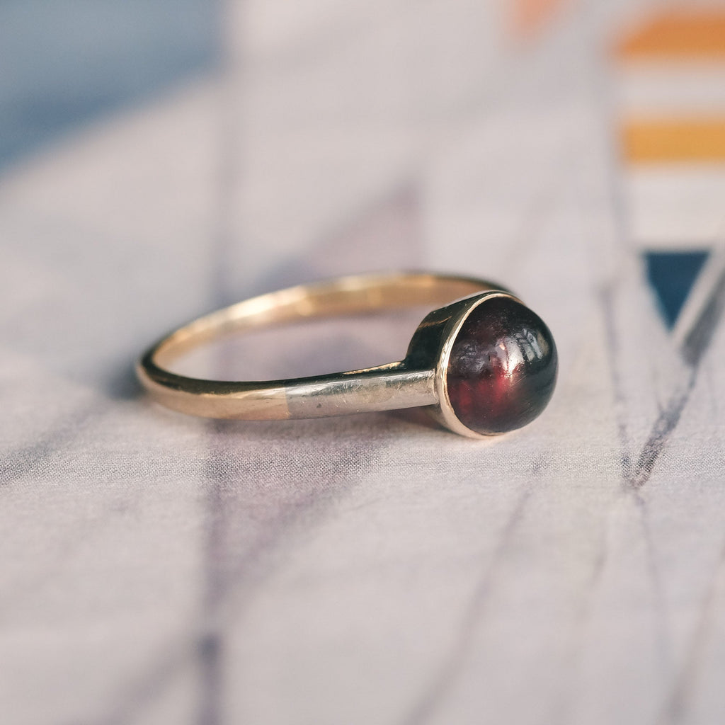 Art Deco Garnet Cabochon Ring - Lost Owl Jewelry