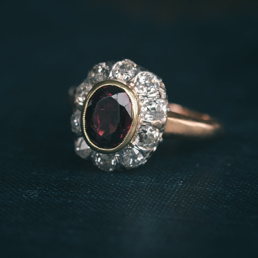 Art Deco Garnet Cluster Ring - Lost Owl Jewelry