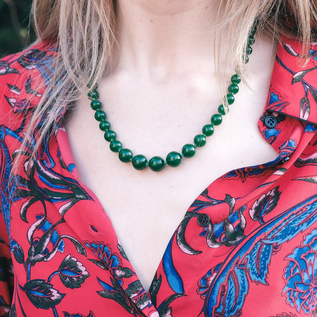 Art Deco Green Bead Necklace - Lost Owl Jewelry