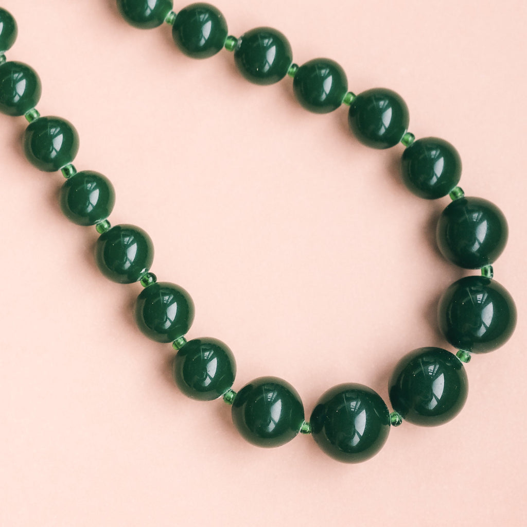 Art Deco Green Bead Necklace - Lost Owl Jewelry