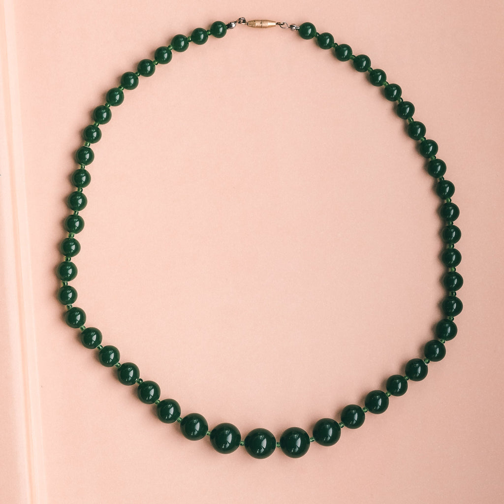 Art Deco Green Bead Necklace - Lost Owl Jewelry