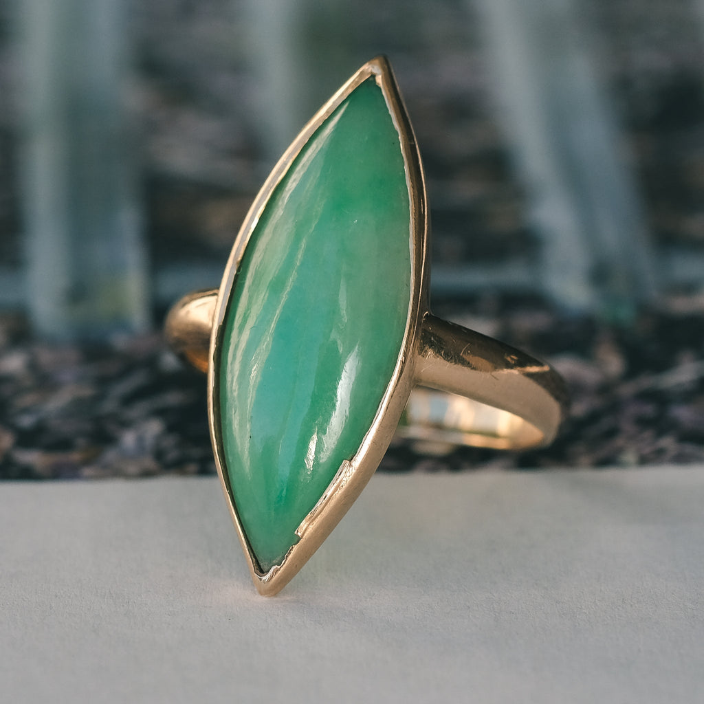 Art Deco Jade Marquise Ring - Lost Owl Jewelry