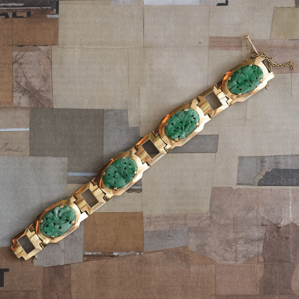 Art Deco Jade Panel Bracelet - Lost Owl Jewelry
